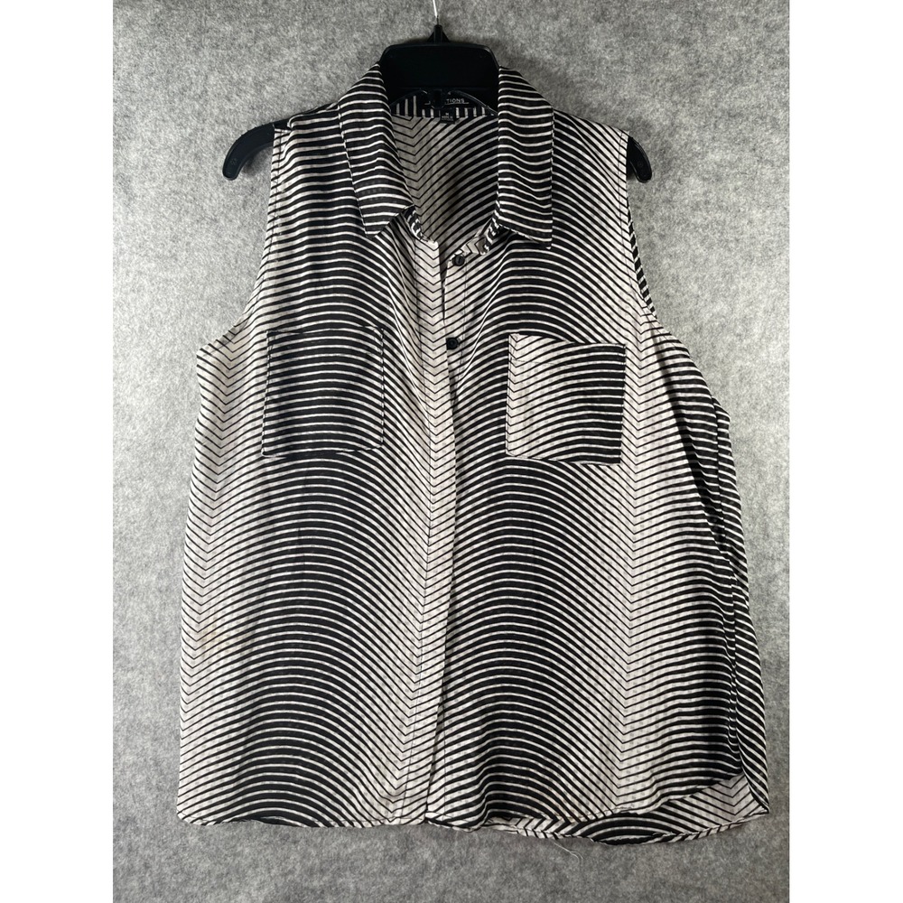 Notations Womens Black‎ White Wave Stripe Sleeveless Button Down Blouse Size M